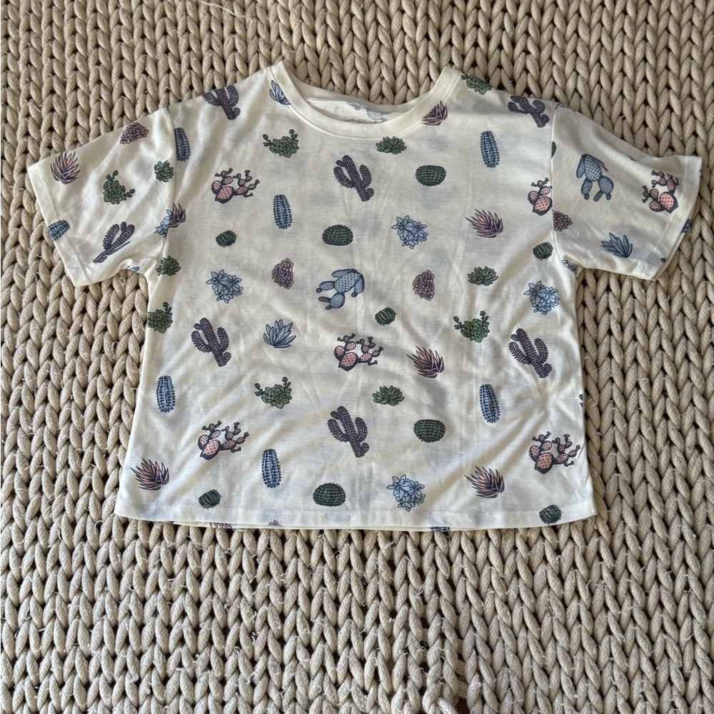Cold Crush Juniors Cactus Print Shirt - Cream and Green